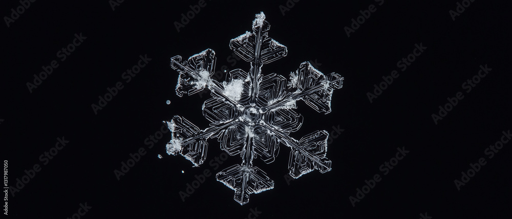 Aufkleber Macro shot of snowflake highlighting its delicate texture and intricate design