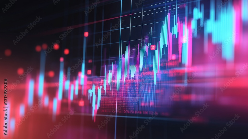 Poster vibrant abstract representation of stock market trends with colorful data visualizations