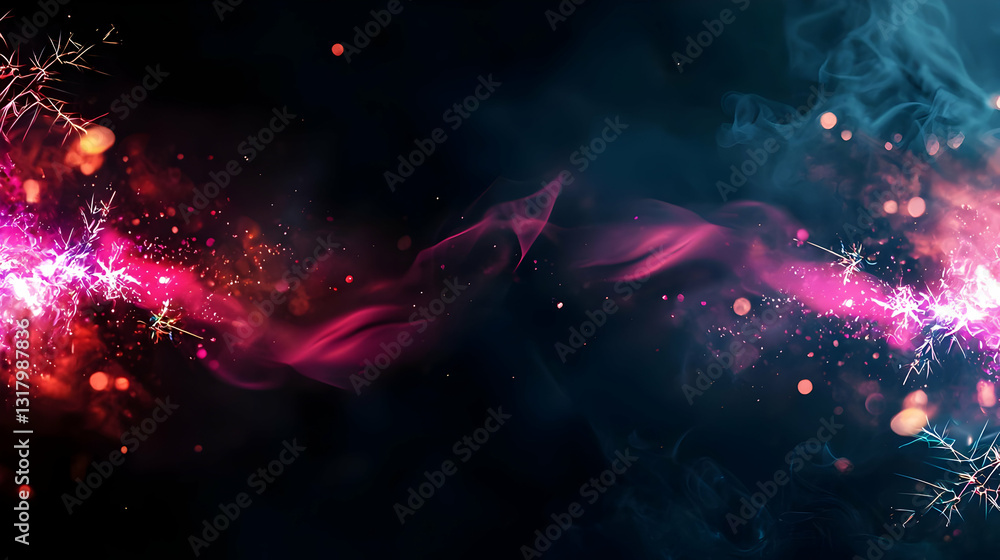 Aufkleber abstract digital artwork featuring a dark background with vibrant magenta and blue flowing smoke eff