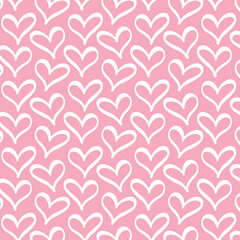 White heart seamless pattern on light pink background. Sweet romantic design perfect for kids’ products, Valentine’s Day, and feminine packaging.