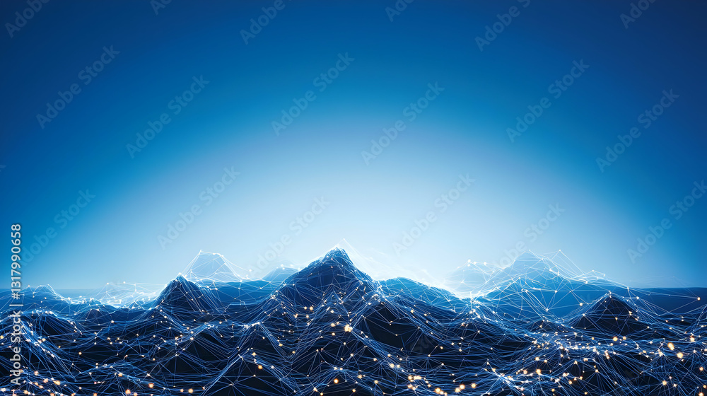 Poster abstract digital landscape showing data network and connection lines in blue tones