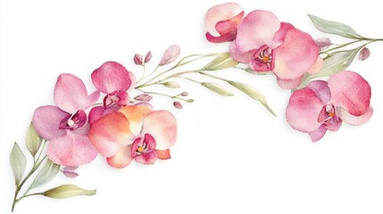 Beautiful pink orchids illustrated in a delicate watercolor style, showcasing floral elegance and vibrant natural hues.