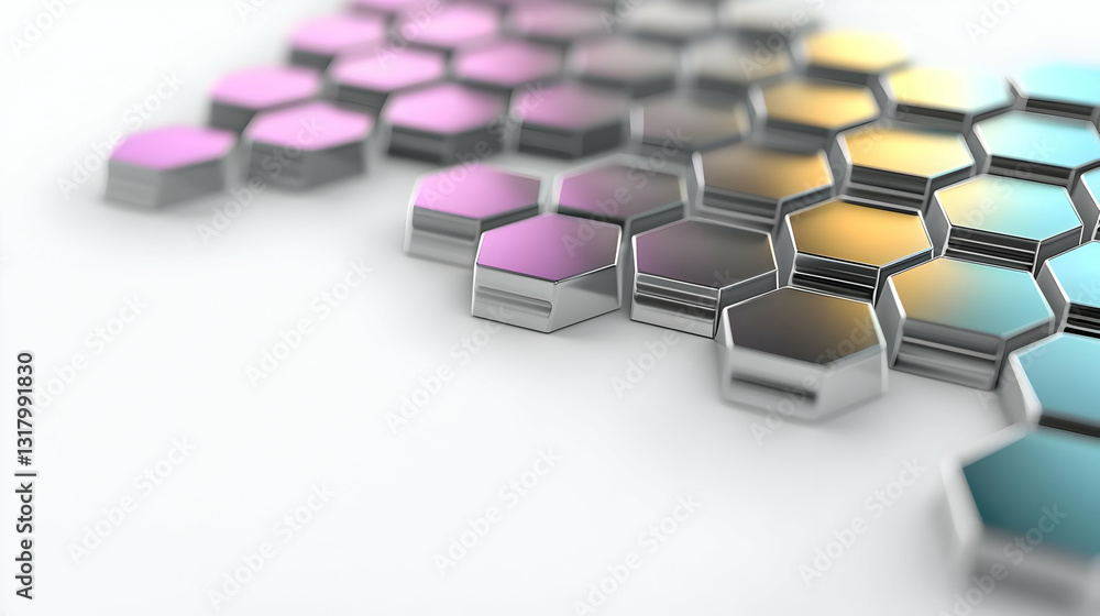 Poster abstract 3d hexagonal pattern background with metallic pink gold and blue gradient colors on white s