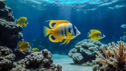 Fototapeta premium Amazing underwater aquarium view with tropical fish.