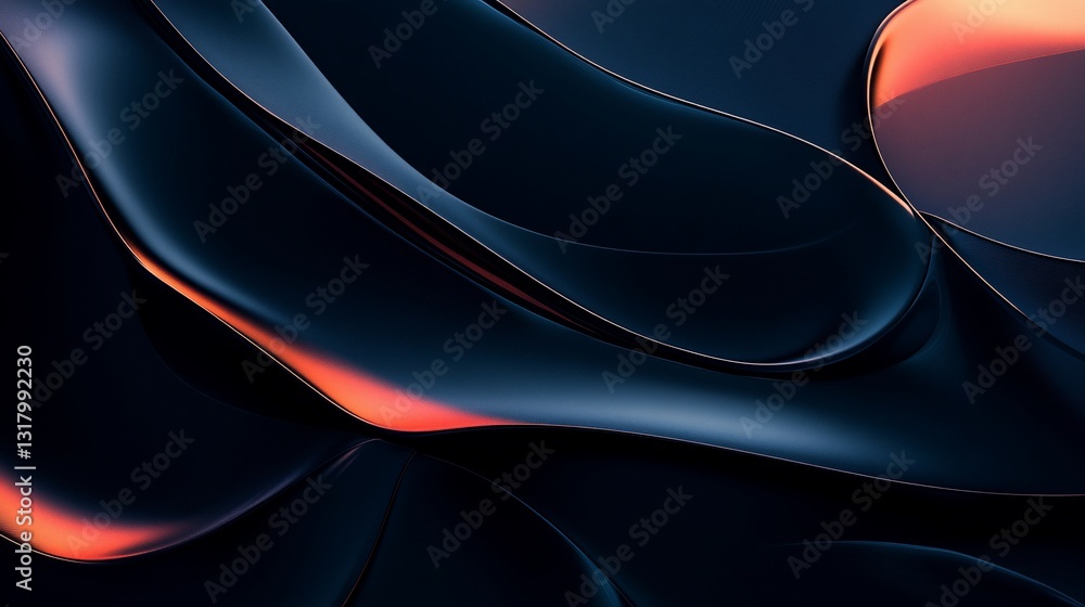 Poster abstract dark liquid waves digital art: a mesmerizing interplay of dark and fiery orange hues, creat