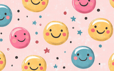 Fototapeta premium Colorful Smiley Face and Star Pattern on Pink Background
