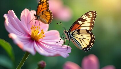 Obraz premium Close-up of delicate blooms with fluttering butterflies, insects, summertime, pollinators