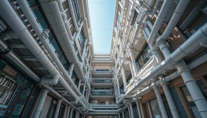 Modern Architectural Design with Exposed Pipes in Urban Space