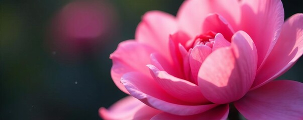 Close up of beautiful pink flower petals in full bloom, vibrant, colorful, delicate