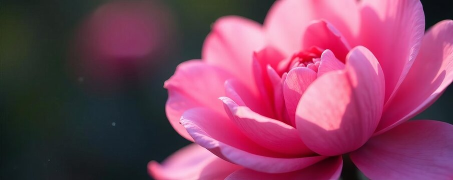 Close up of beautiful pink flower petals in full bloom, vibrant, colorful, delicate