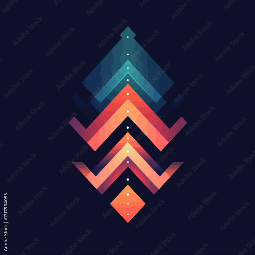 Poster abstract layered geometric design with gradient color and dark background.