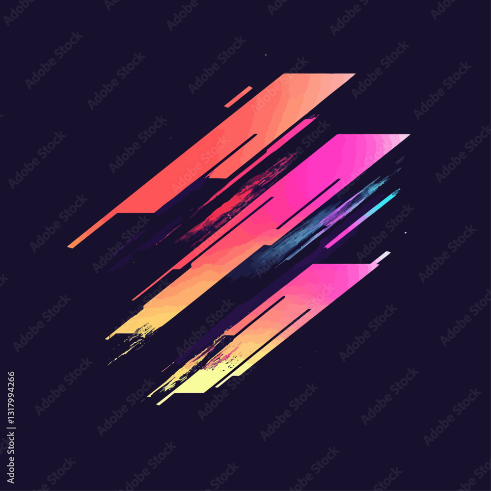 Poster abstract design with vibrant gradients and geometric lines on dark background