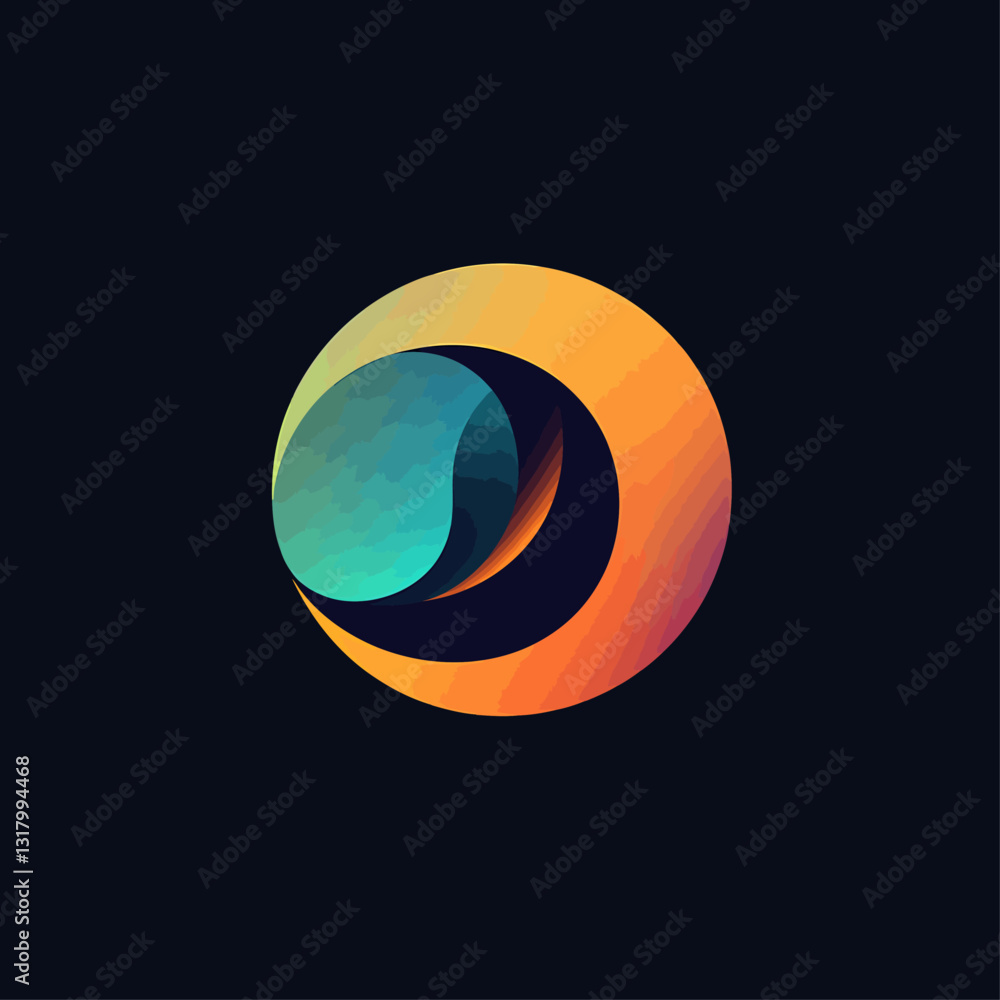 Poster abstract gradient circle logo on dark background, design element