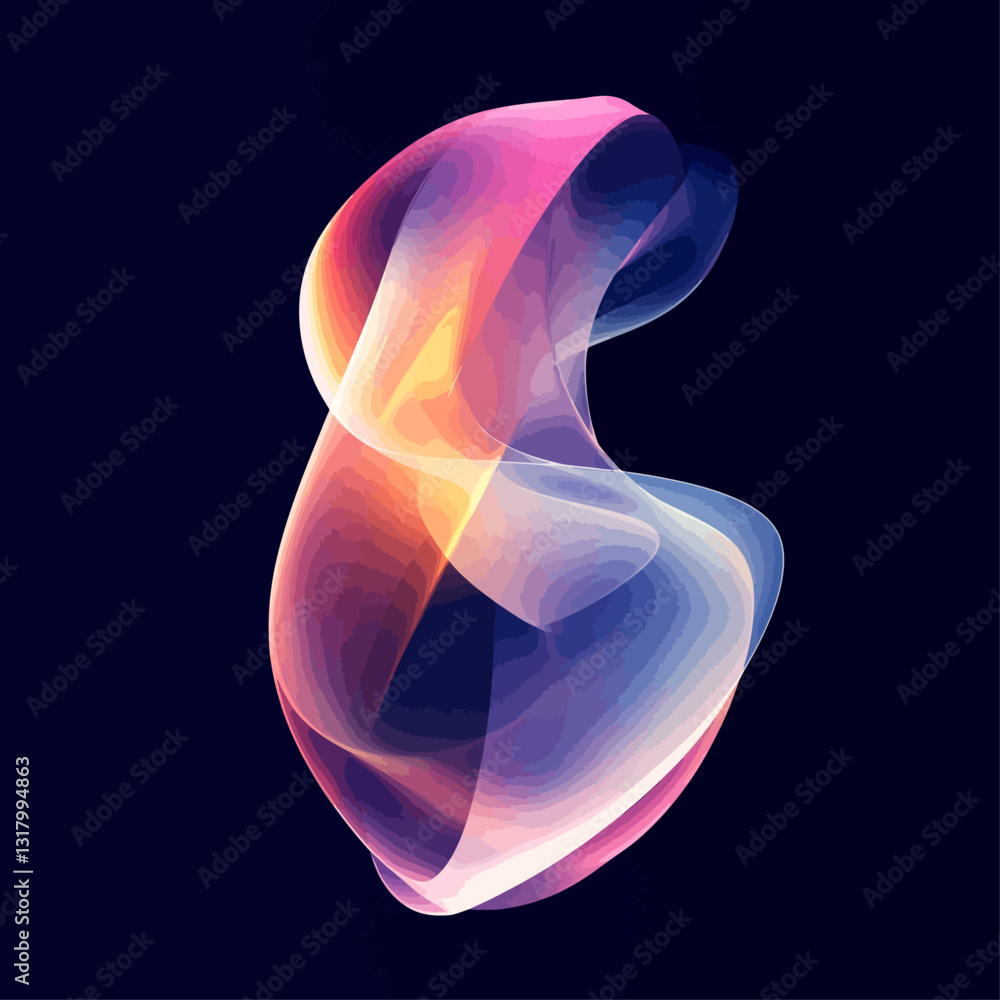 Poster abstract 3d shape with gradient colors on a dark background.