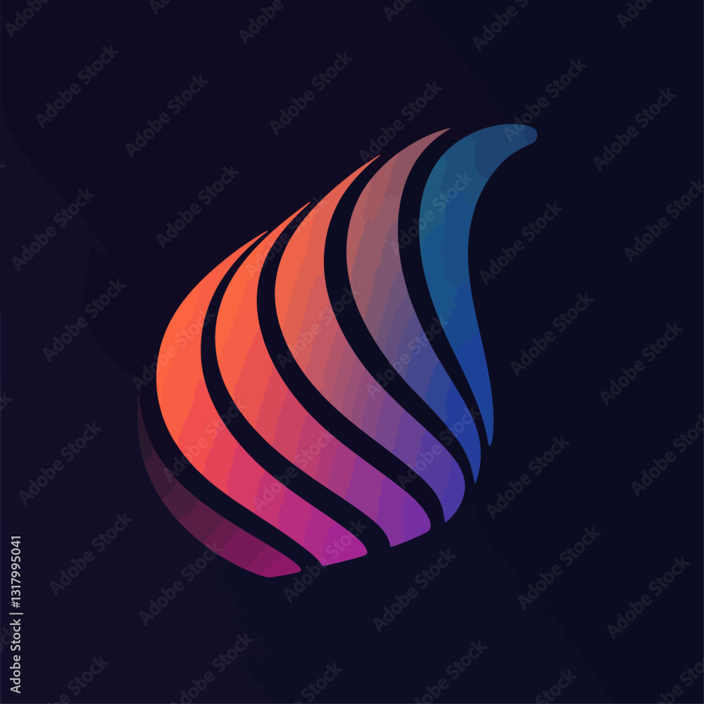 Poster abstract gradient feather design with vibrant color palette on dark backdrop