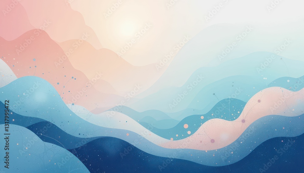 Poster abstract waves in soft pastel colors representing calm ocean vibes