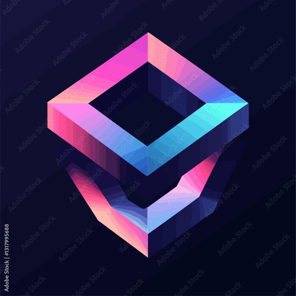 Poster 3d geometric abstract shape with gradient color on dark background.