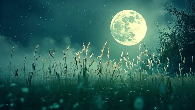 Enchanted Moonlight Meadow: A Serene Night Scene
