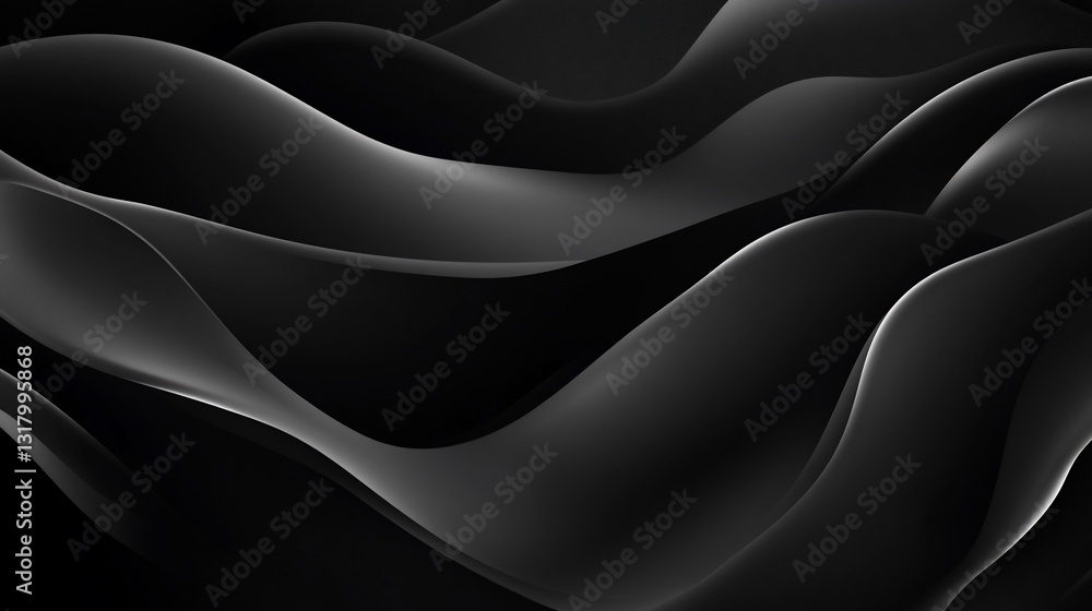 Poster abstract dark waves: elegant black and gray undulating forms digital art background