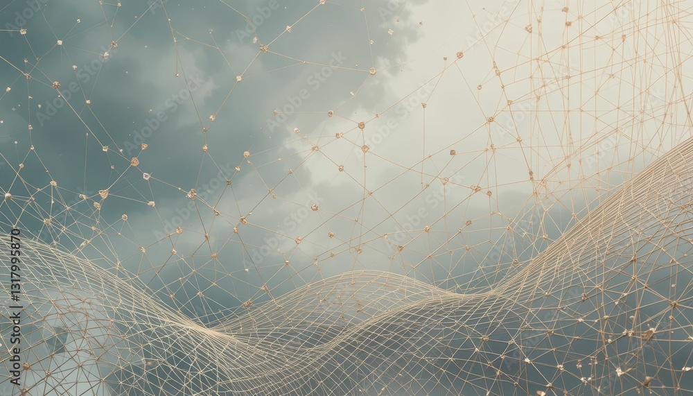 Poster abstract network design with cloudy background and golden lines