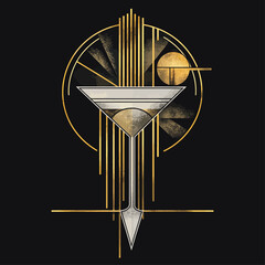 Art Deco Martini Illustration With Golden Abstract Details