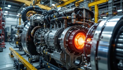 Fototapeta premium Close-Up of a High-Performance Jet Engine in an Industrial Setting
