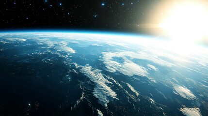 Fototapeta premium Terraforming atmosphere engineering machines in space earth view digital art cosmic environment high-resolution concept