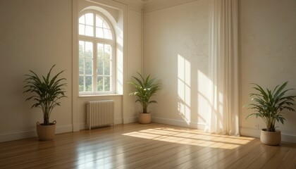 Fototapeta premium Bright and Airy Room with Plants and Sunlight Streaming In