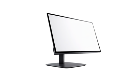 Sleek modern flat-panel monitor with a transparent background, featuring a minimalist design and a blank screen, ideal for creative presentations.