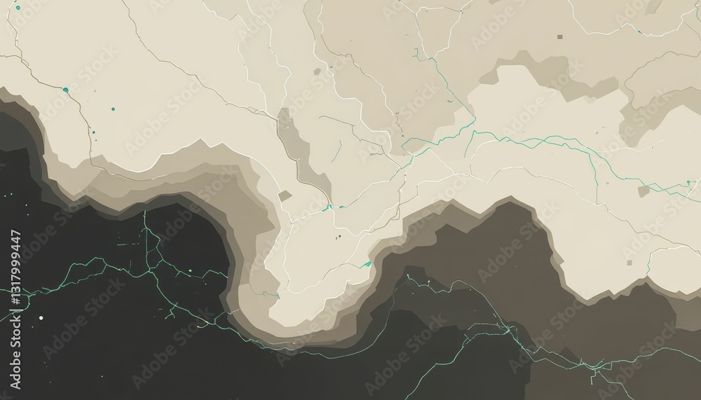 Poster abstract topographical map with coastal features and lines