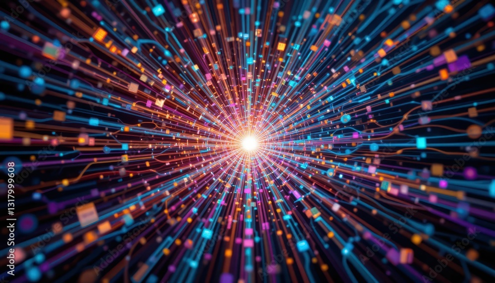Poster abstract burst of light with multicolored lines and shapes