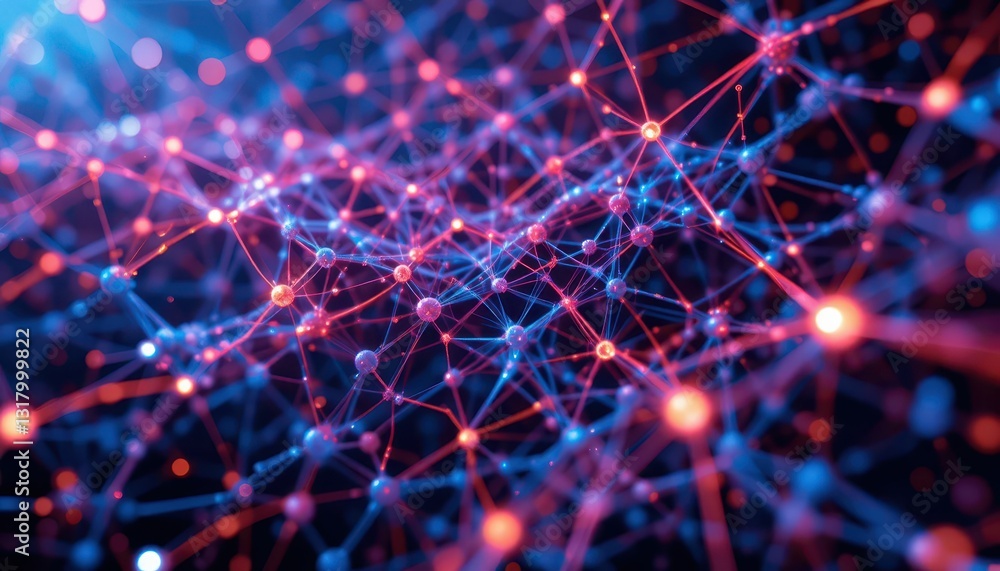 Poster abstract network visualization with colorful light connections