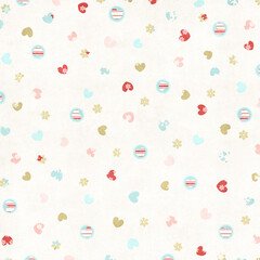 Soft pastel seamless heart and snowflake pattern on white. Cute winter and Valentine background ideal for scrapbooking, wrapping paper, and festive designs.