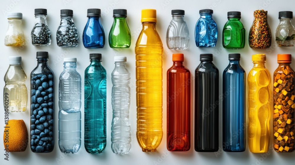 Aufkleber various bottles filled with colorful liquids arranged neatly on a white background showcasing divers
