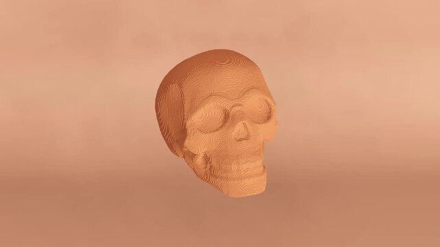 Transformation primitive cube forme into a human skull with pixels. Loop animation. NFT concept.