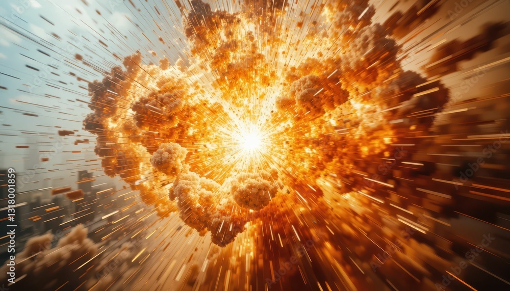Poster explosive eruption with fiery colors and dynamic motion effects