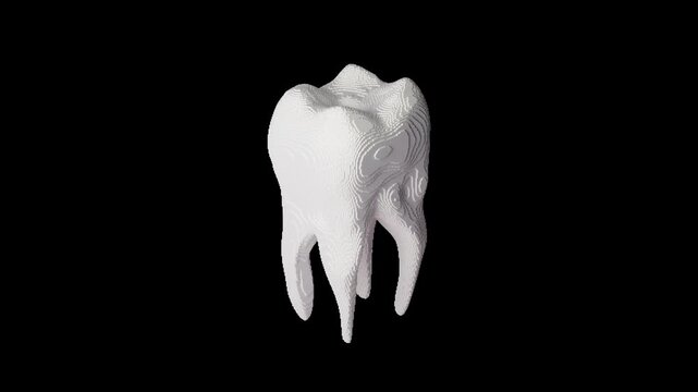 spinning tooth in pixel art style. loop animation of transformation of humain organ into primitives geometric formes