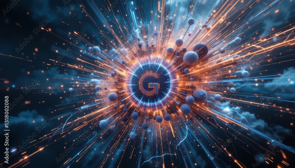 Poster abstract explosion of light and color with glowing elements