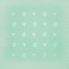 Soft mint green geometric heart pattern with subtle handwritten formulas. Unique artistic background for creative projects, Valentine’s themes, and stationery.