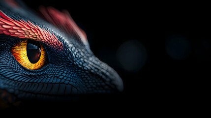 A close up shows a dragon eye with detailed scales