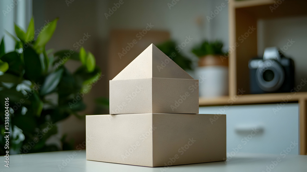 Poster two stacked cardboard boxes forming a simple architectural shape