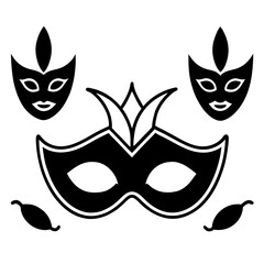 Set of carnival masks with silhouette icons of masquerade masks vector art illustration