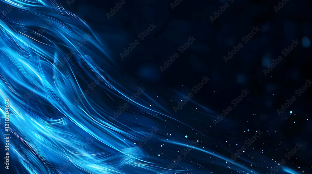 Poster dynamic blue light waves abstract background design with glowing particles
