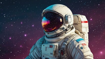 Astronaut in the Cosmos: A solitary astronaut, clad in a pristine spacesuit, gazes out into the expansive, star-studded cosmos, with swirling nebulae and distant galaxies as a backdrop