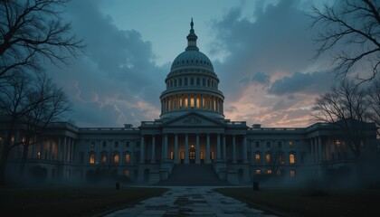 Obraz premium Majestic Capitol Building at Dusk with Dramatic Cloud Formation