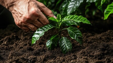Nurturing Growth, Gentle Hands Planting a New Coffee Sapling