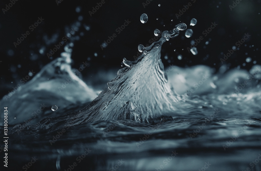 Poster water splashing in slow motion on a black background, 3d rendering, vector illustration with a white