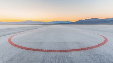 Circular Landing Area on a Desert Lakebed at Sunset
