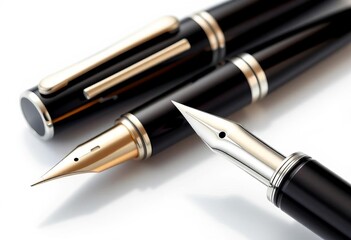 Elegant fountain pen, chrome accents, isolated, stationery,  gift