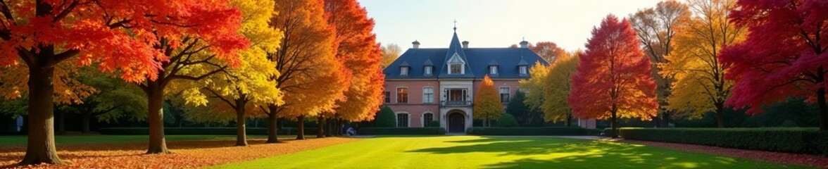 Vibrant autumn colors at INSEAD campus in Fontainebleau, leaves, season